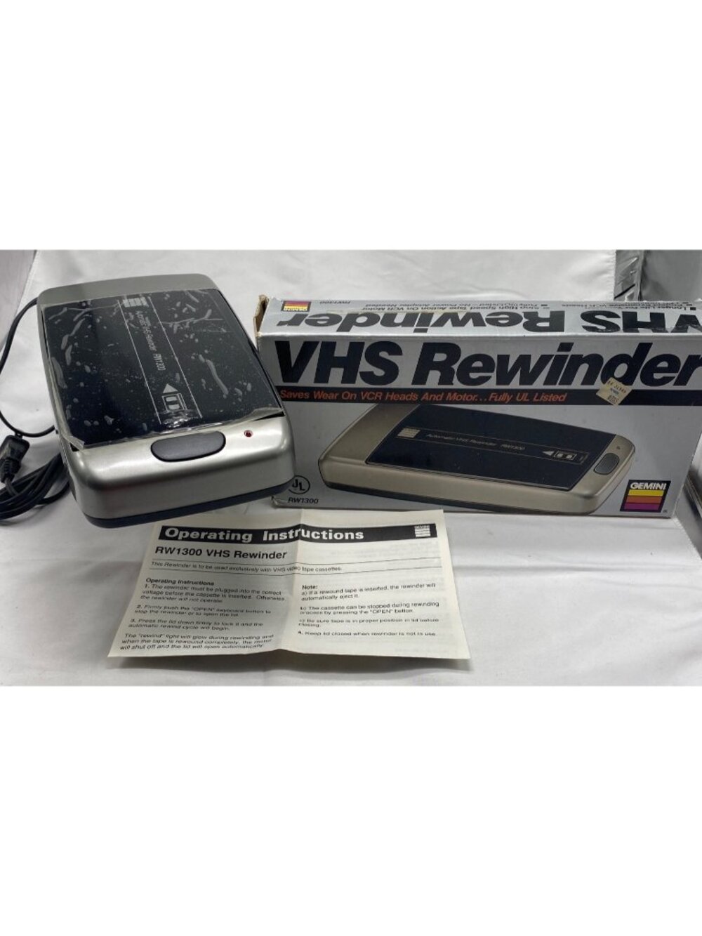 Gemini RW1300 Automatic VHS Video Cassette Rewinder NIB